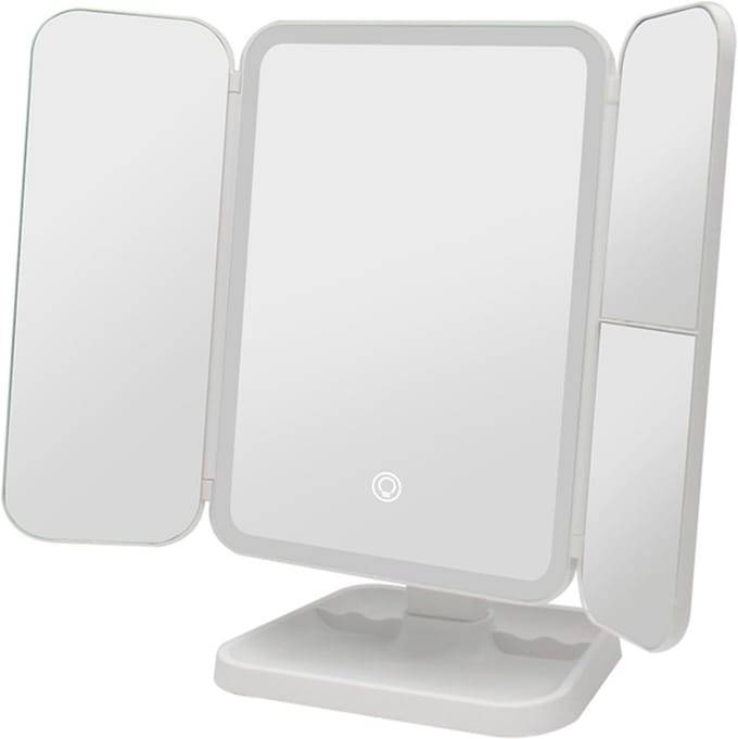 Opvouwbare LED Make-upspiegel met Drievoudige Vergroting en Instelbare Verlichting