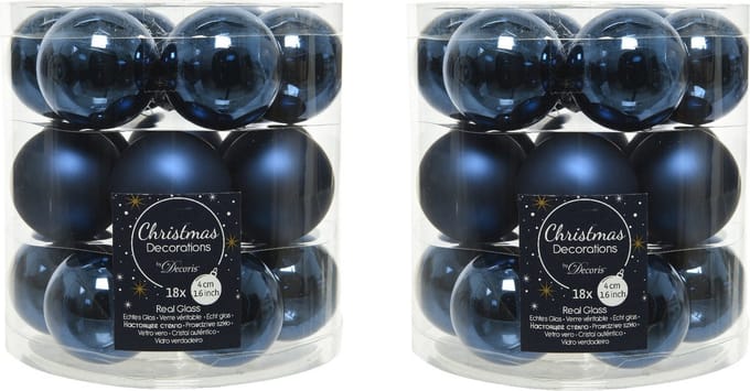 Decoris Kleine kerstballen - 36x st - donkerblauw - D4 cm - glas - kerstversiering