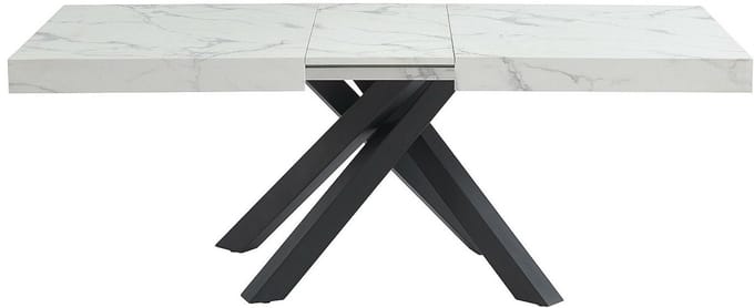 Vente-unique Verlengbare eettafel 6 tot 10 personen van MDF en metaal - Wit en zwart marmereffect - CATONAV