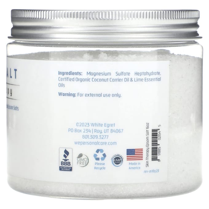 White Egret Personal Care, Sel d'Epsom, Thérapie pour la peau, Noix de coco et citron vert, 16 oz (454 g) white