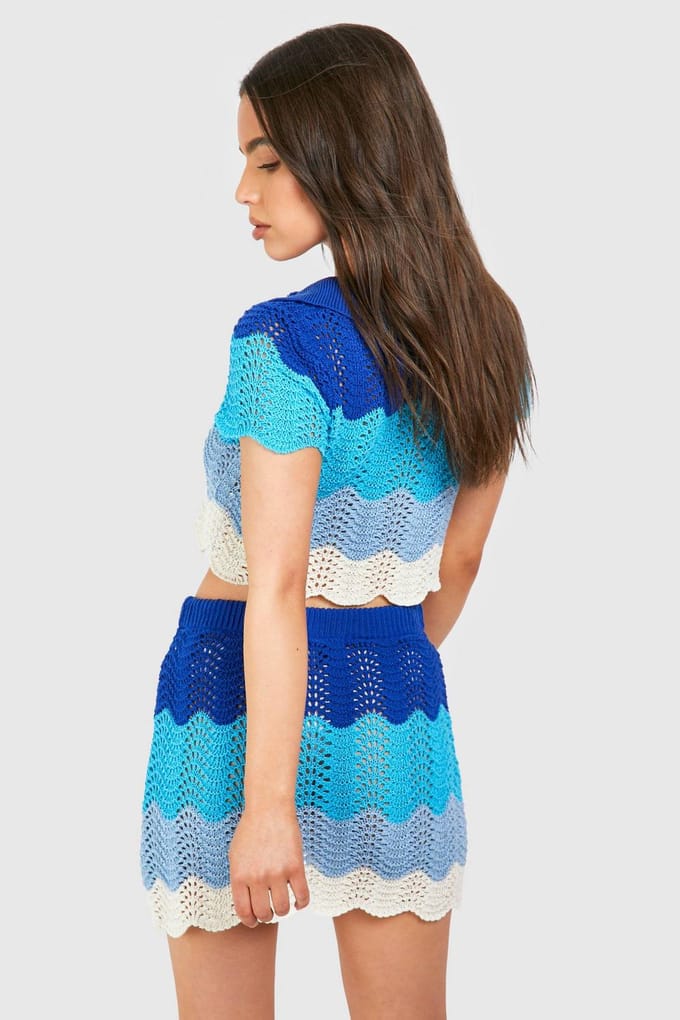 boohoo Dames Petite Crochet Collard Top | Blauw | Maat: Large