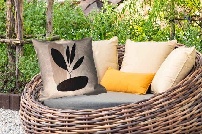 Buitenkussen Weerbestendig - Plant - Beige - Japandi - 50x50 cm