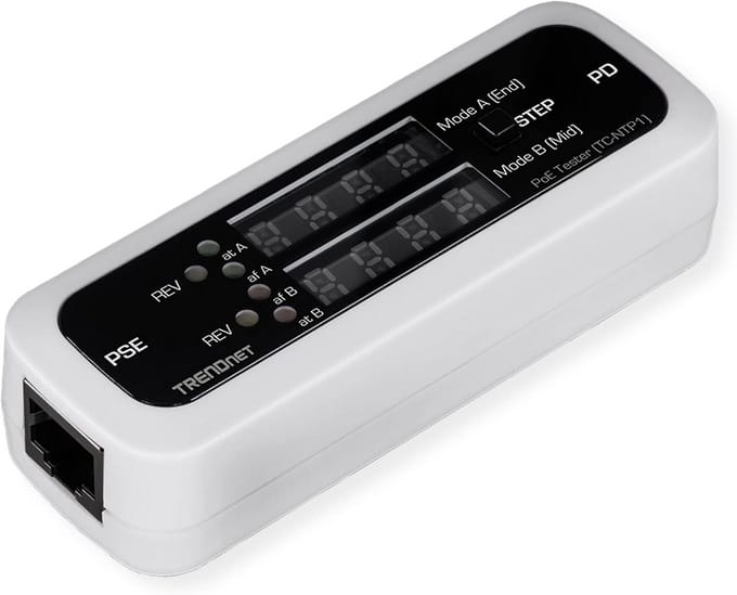 PoE-kabeltester voor 4PPoE, PoE+, PoE en passieve PoE-technologie, met LED-display en zonder batterij