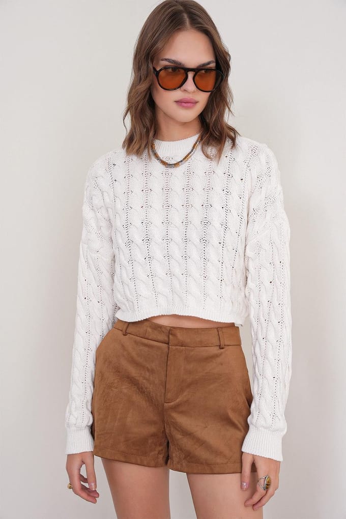 Cable Knit Patroon Crew Neck Trui