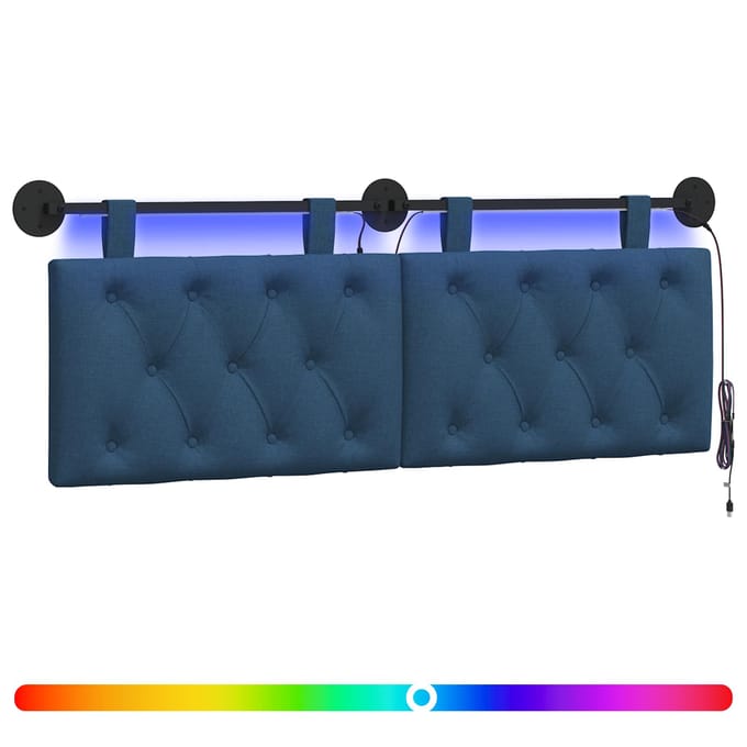 vidaXL - Hangend - hoofdbord - Met - LED-verlichting - Blauw - Stof