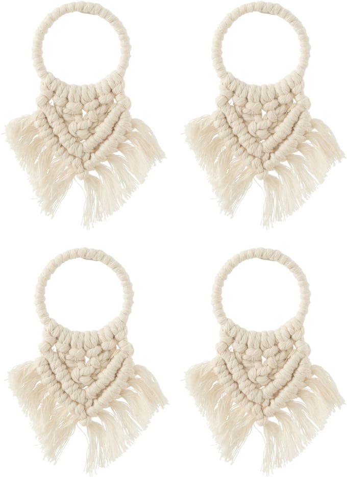 J-Line servetring Macramé - polyester - beige - 4 stuks