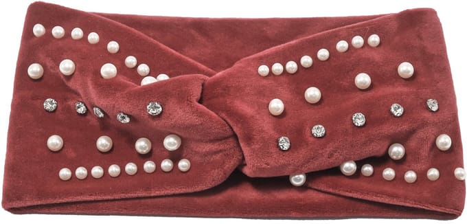 Emilie collection – Haarband – Rood – Fluweel – Parels & Strass – Luxe Afwerking