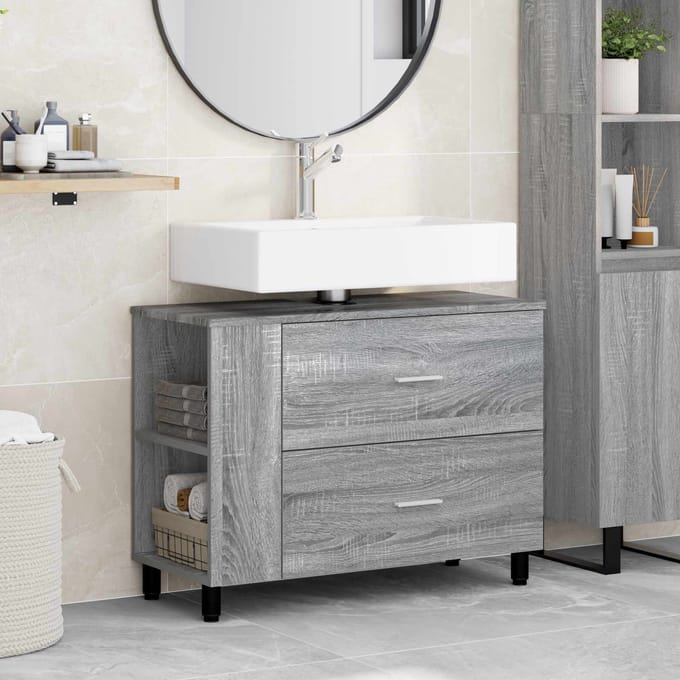 vidaXL - Badkamer - vaniteitsunit - Grijs - Sonoma - 80 - x - 35 - x - 60 - cm
