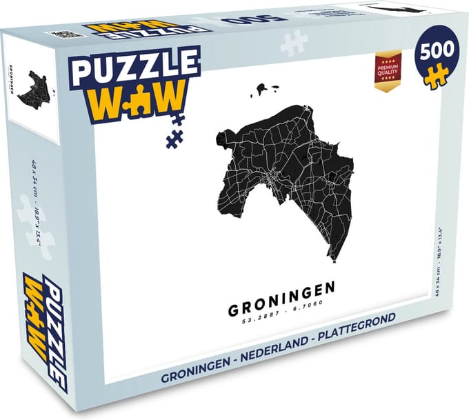 Puzzel Groningen - Nederland - Plattegrond - Legpuzzel - Puzzel 500 stukjes - Stadskaart