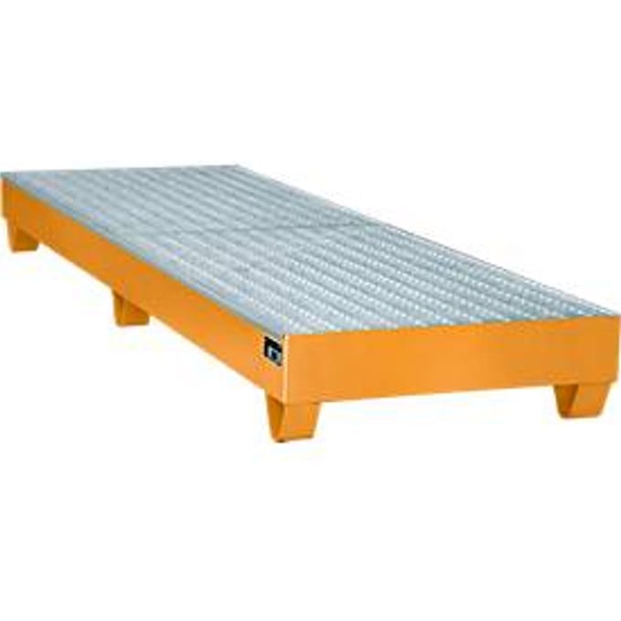 Stalen lekbak met rooster, 2400 x 800 mm, oranje RAL 2000