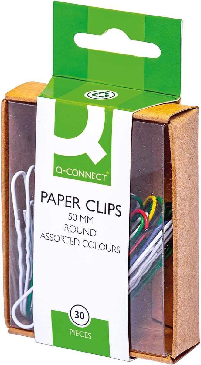 Q-CONNECT papierklemmen | 50 mm | gekleurd | doos van 30 stuks | ophangbaar