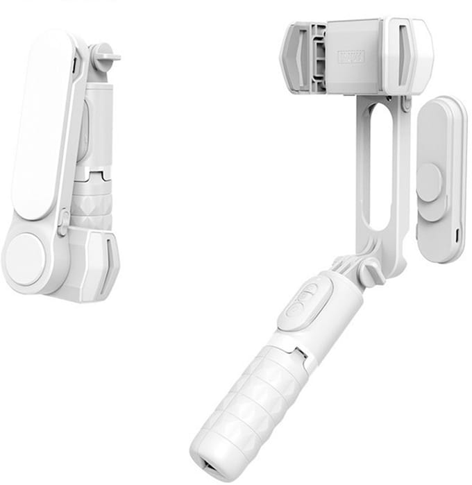 NAXSIR draagbare stabilisator, Bluetooth-selfiekabel, statief, mobiele telefoonhouder - wit