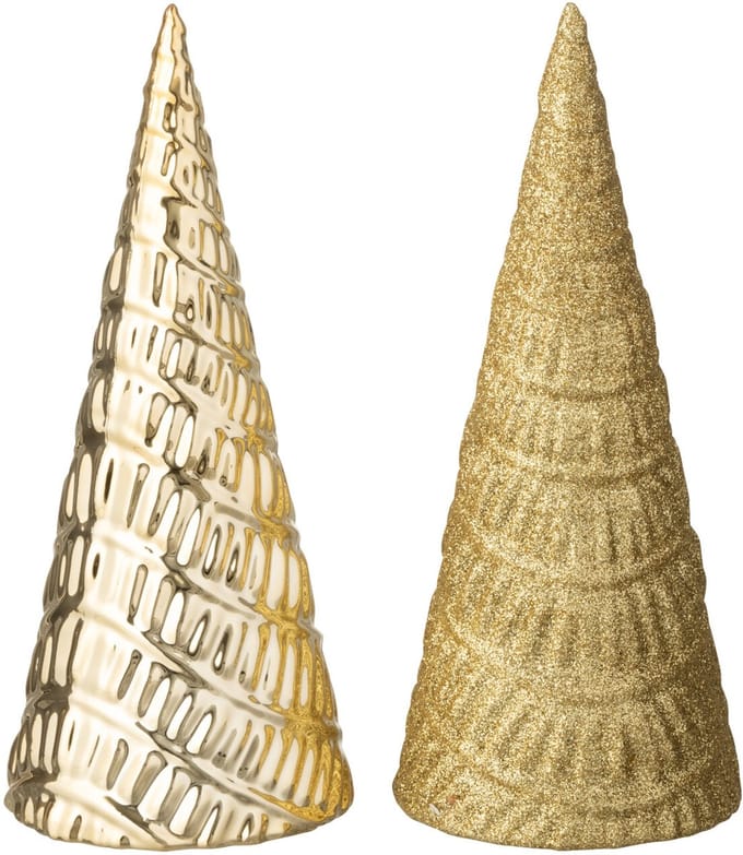 J-Line decoratie kerstboom - kunststof - goud - 2 stuks