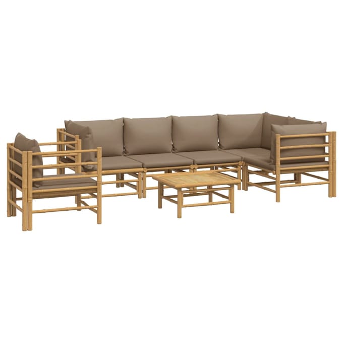 vidaXL - 7-delige - Loungeset - met - kussens - bamboe - taupe