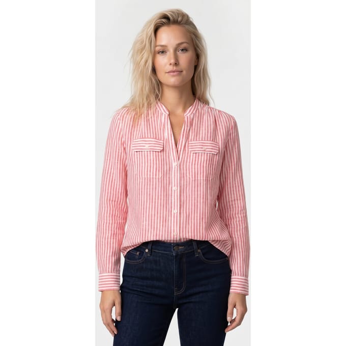 Brooks Brothers Corean Collar Shirt Linen Red Größe: M | Longsleeves Outlet | Damen | Rot