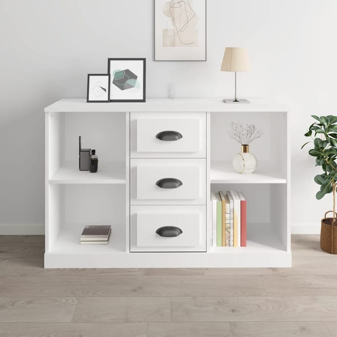 vidaXL - Dressoir - 104,5x35,5x67,5 - cm - bewerkt - hout - hoogglans - wit