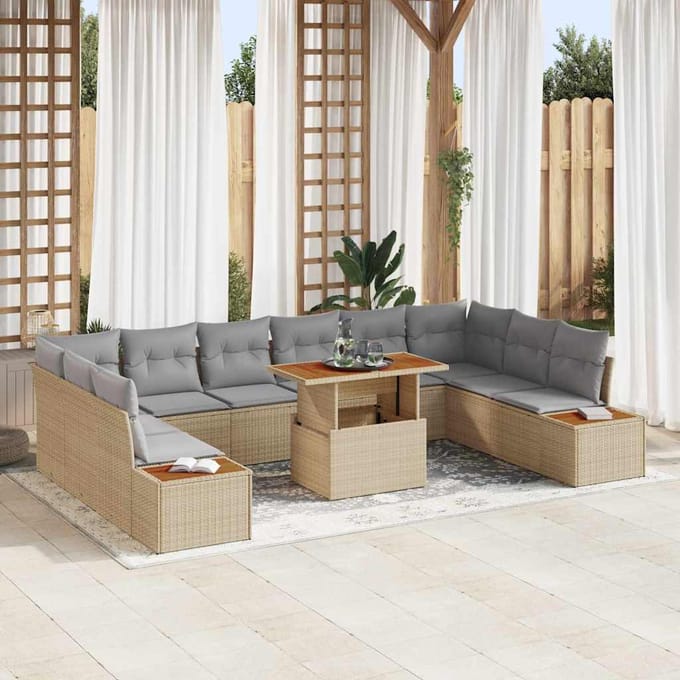 vidaXL - Tuinbank - Set - 11 - st - Beige - poly - rattan