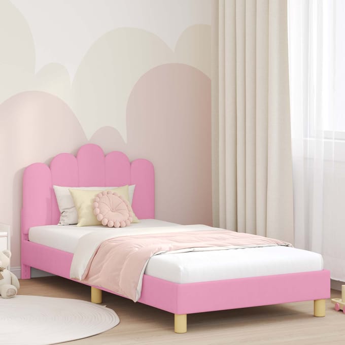 vidaXL - Kinderen - bedframe - met - hoofdboard - Roze - 90 - x - 190 - cm - Stof