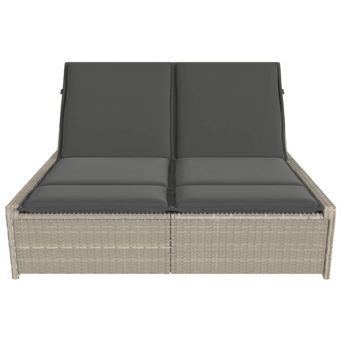 vidaXL - Ligbed - 2-persoons - met - kussens - poly - rattan - lichtgrijs