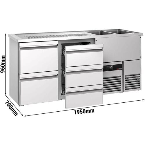 GGM Gastro Biertheke PREMIUM - 1950x700mm - 5 Schubladen Zilver