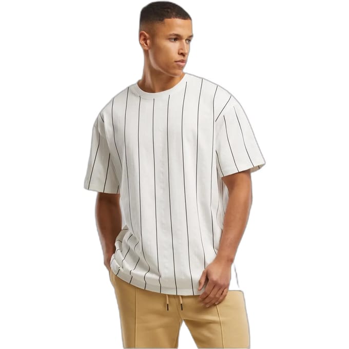 Urban Classics - Printed Pinstripe Heren Tshirt - XXL - Gebroken wit/Zwart