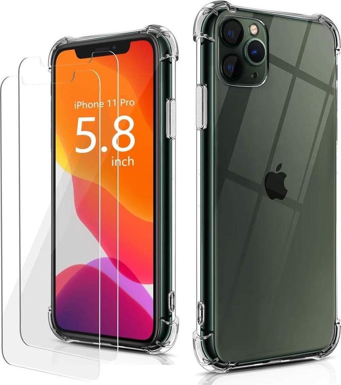 Backcover Backcover Hoesje Geschikt voor: iPhone 11 Pro Anti-Shock TPU Siliconen Case + 2X Tempered Glass Screenprotector