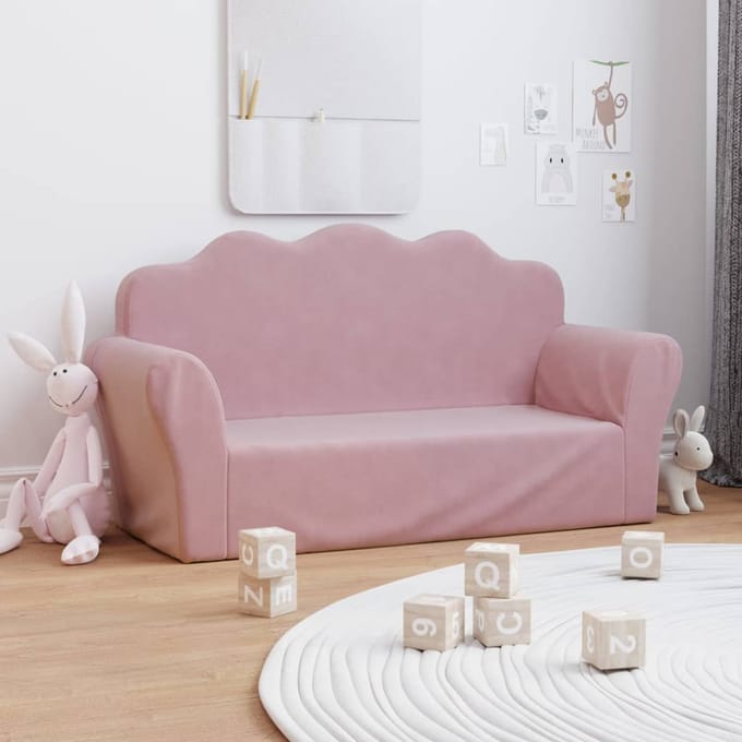 vidaXL - Kinderbank - 2-zits - roze - zacht - pluche