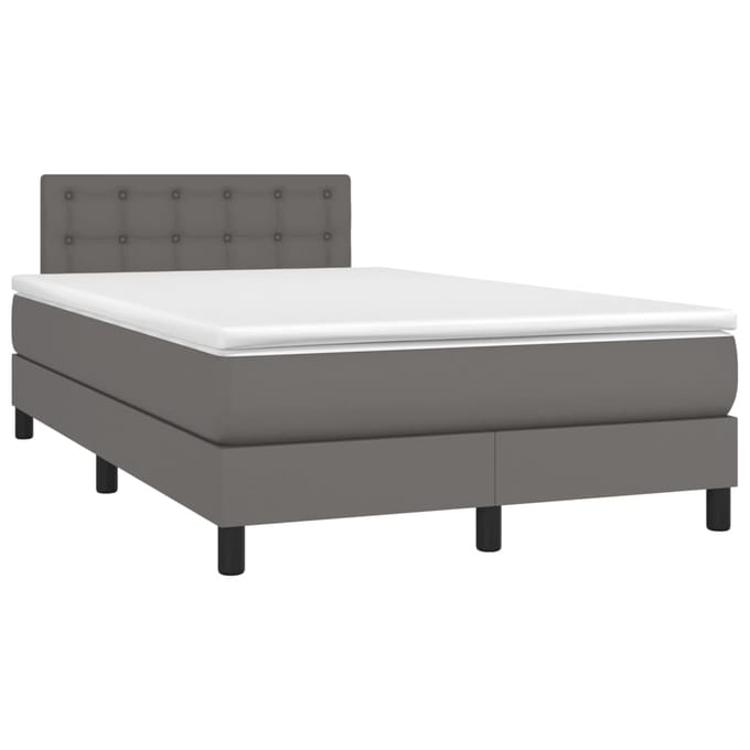 vidaXL - Boxspring - met - matras - en - LED - kunstleer - grijs - 120x200 - cm