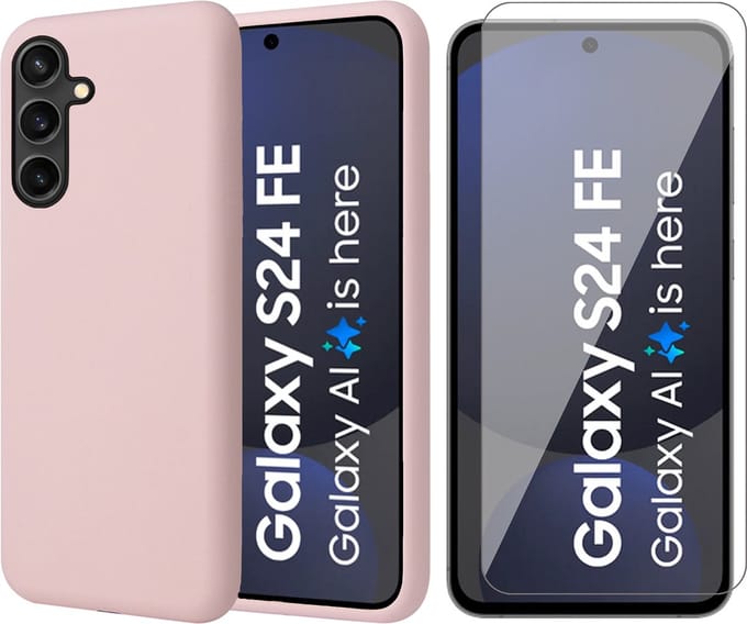 Hoesje geschikt voor Samsung Galaxy S24 FE - Screenprotector Glas - Mat Back Case Roze