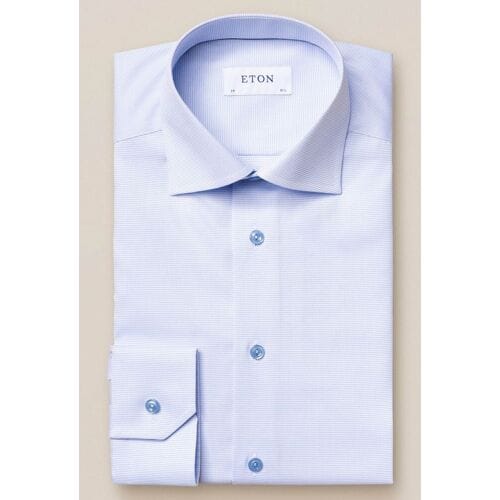 Eton Overhemd Twill Cutaway Faux Uni Lichtblauw-Wit / male