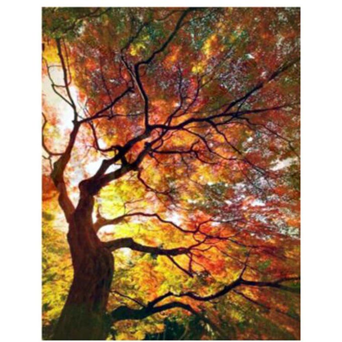 Peinture de broderie diamant, perceuse complète, mosaïque, point de croix, paysage d'arbre 20X30CM black