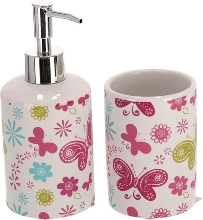 Gerimport Badkamerset Vlinders 9 X 8 Cm Keramiek Wit 2-delig
