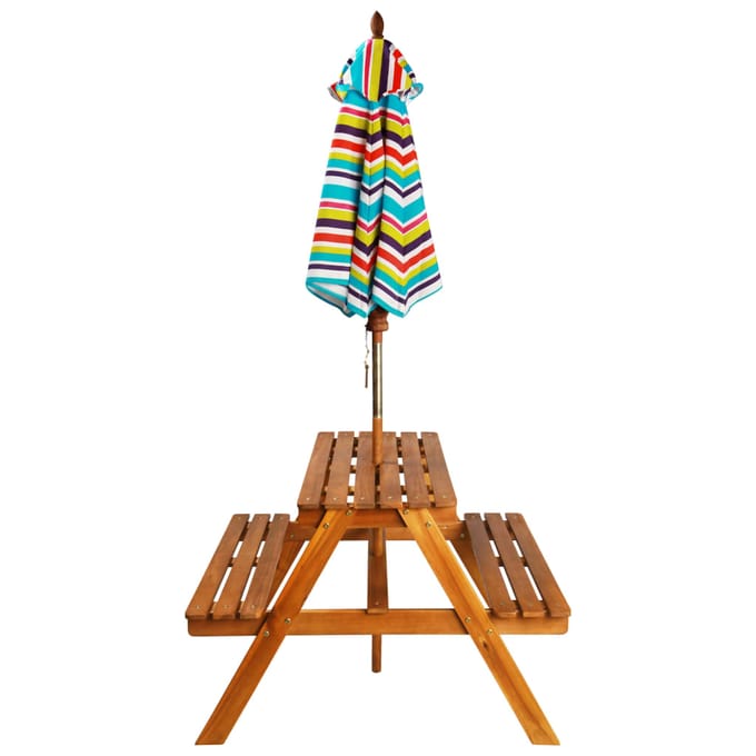 vidaXL - Kinderpicknicktafel - met - parasol - 79x90x60 - cm - massief - acaciahout