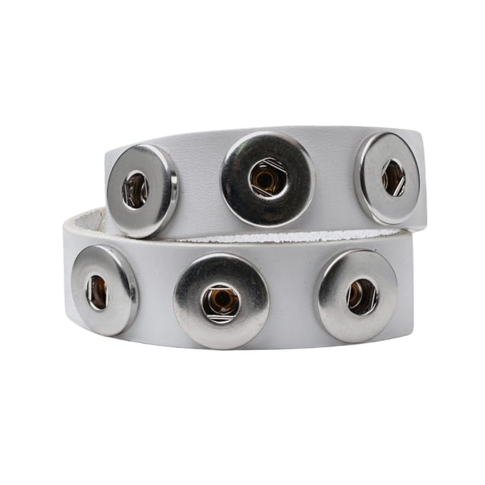 Quiges - Leren Drukknoop Armband 18mm Wit 39 - 41cm - EBM135