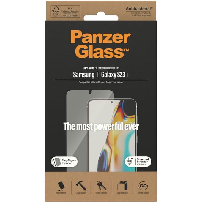 PanzerGlass Screenprotector geschikt voor Samsung Galaxy S23 Plus Glazen | PanzerGlass Ultra-Wide Fit Screenprotector - Case Friendly + Installatie Frame
