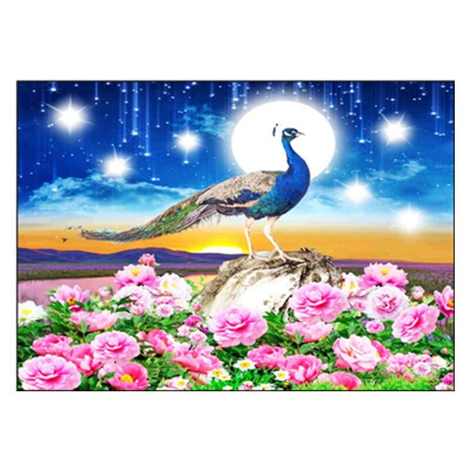 5D DIY diamant schilderij volledige cirkel diamant borduurwerk bloem pauw kruissteek 20X30CM blue