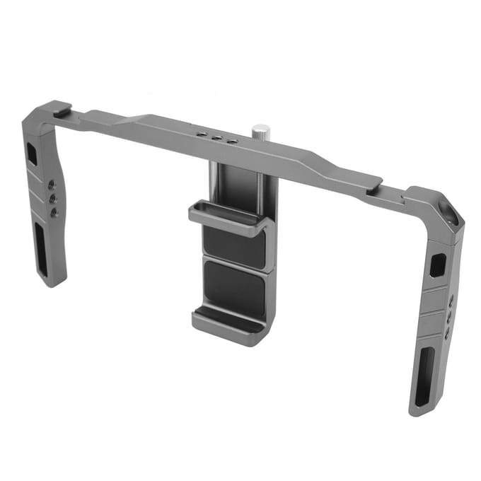 Aluminium Legering Telefoon Video Kooi met Dubbele Handgrepen Draagbaar Telefoon Rig voor Videomaker Film Maker gray
