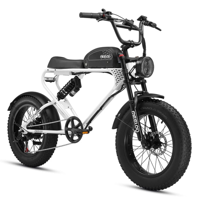 MEELOD DK300 PLUS 20  Retro Bromfietsstijl Elektrische Fiets 48V 20Ah Batterij wit
