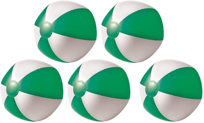 Impression Strandbal - 5x - opblaasbaar - zwembad speelgoed - groen/wit - D26 cm