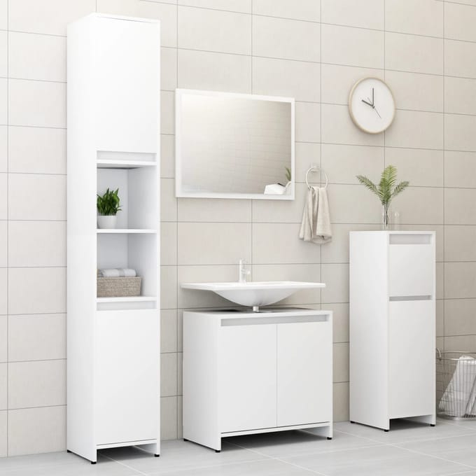 vidaXL - 3-delige - Badkamermeubelset - bewerkt - hout - wit
