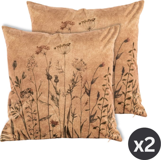 Tiseco - Kussen (gevuld) Bloemen print - SET/2 Fluweel - 45x45 cm