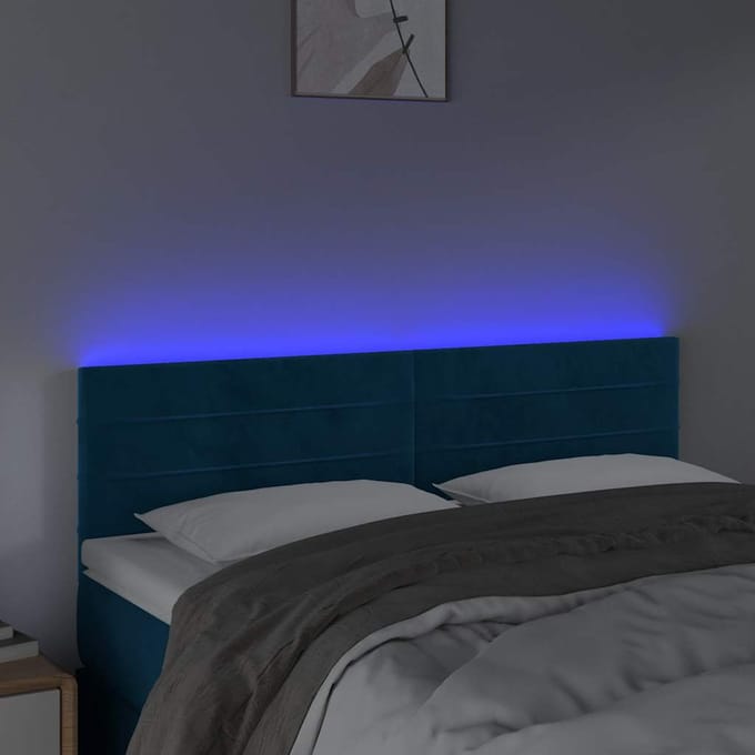 vidaXL - Hoofdbord - LED - 144x5x78/88 - cm - fluweel - donkerblauw