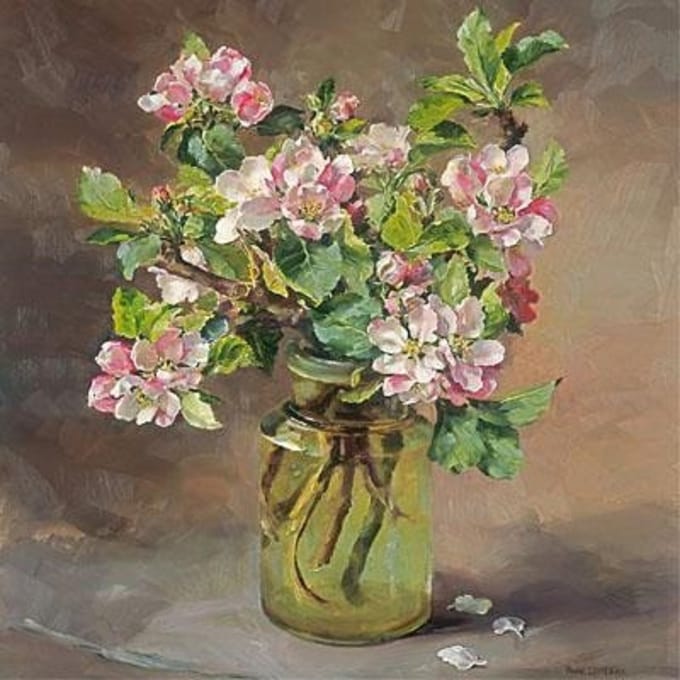 Dubbele kaart met env. Appel bloesem 15x15cm