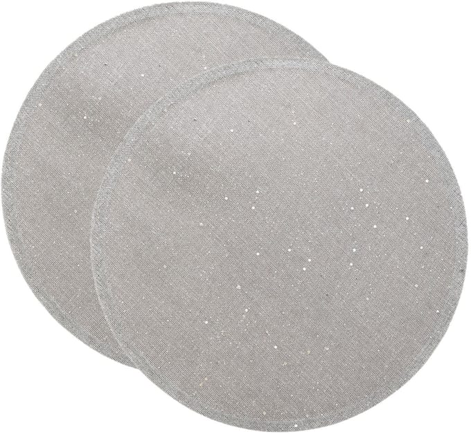 Feeeric Lights Placemat - 2x - zilver glitter - rond - D38 cm - jute - Voor o.a. Kerstmis/bruiloft/feest