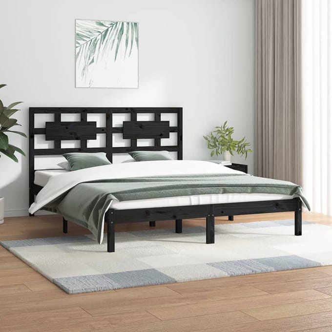 vidaXL - Bedframe - massief - grenenhout - zwart - 200x200 - cm