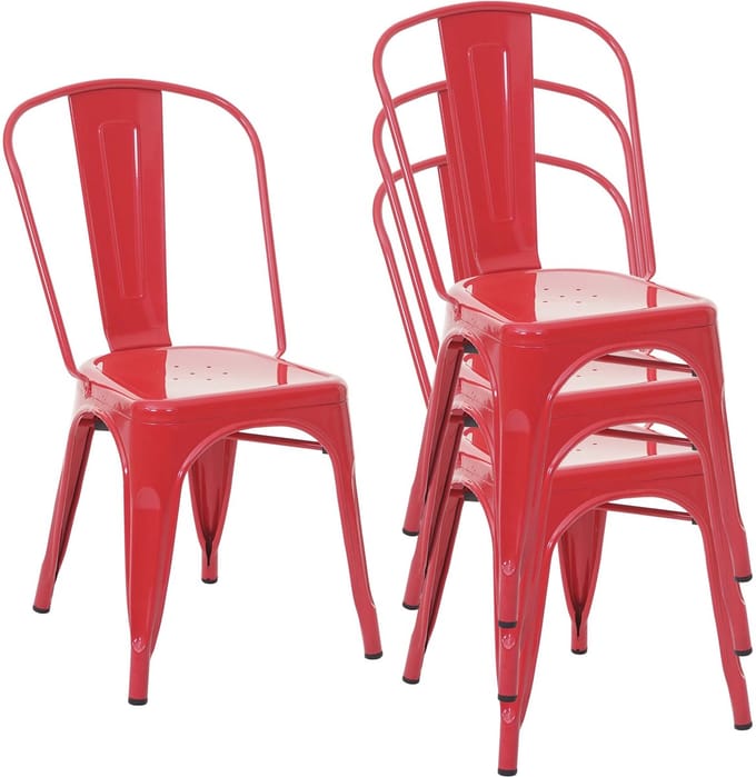 Set van 4 stoelen MCW-A73, bistrostoel stapelstoel, metaal industrieel design stapelbaar ~ rood