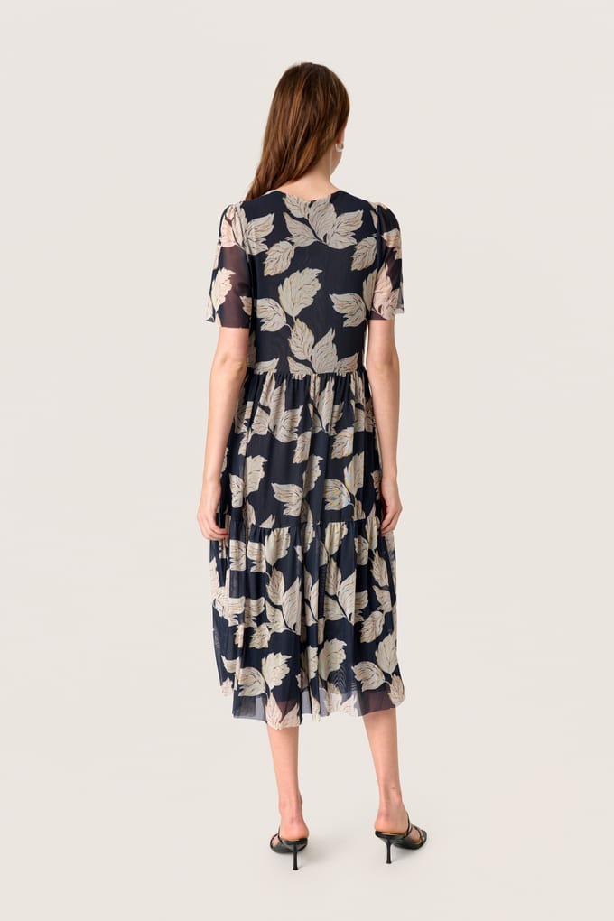 Jersey jurk Feminine Navy Leaf Print multicolour
