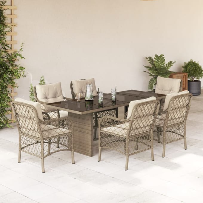 vidaXL - 7-delige - Tuinset - met - kussens - poly - rattan - beige
