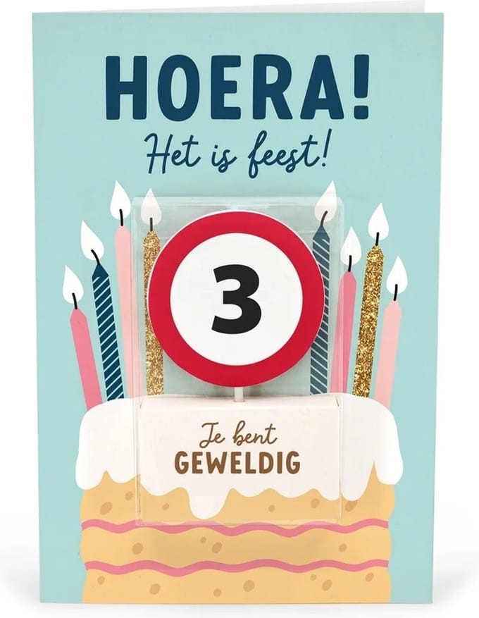 Verjaardagskaart met kaars | 3 jaar | Je bent geweldig