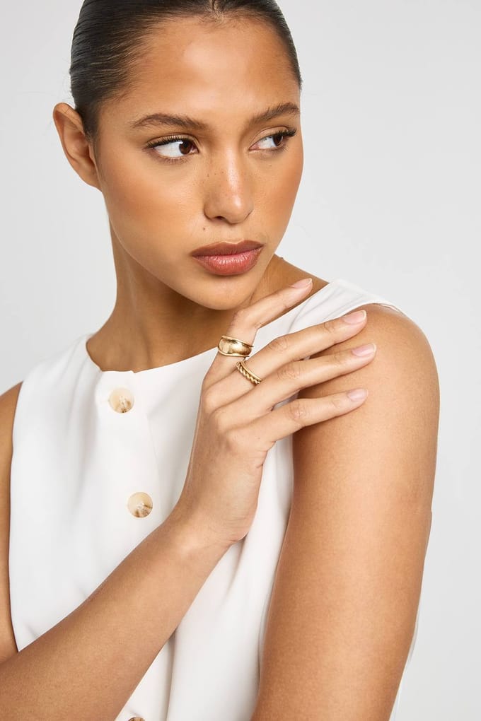 boohoo Dames Geborsteld Gouden Chunky Ringen 3-pack | Maat: Small/Medium